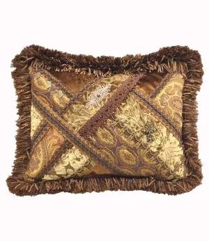 Throw Pillow Bronze/Gold Velvet Faux Silk Pieced Rectangle  18x13