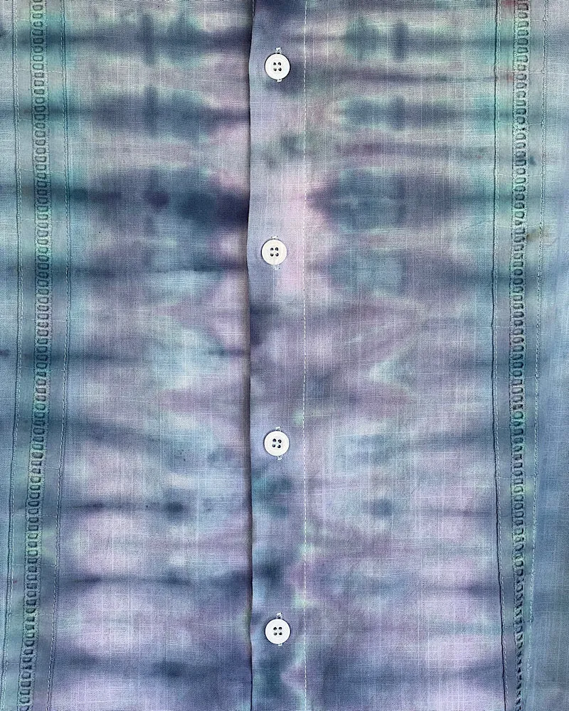 Tie Dye Short Sleeve Men's Button Down Shirt - Linen Guayabera - 3XL