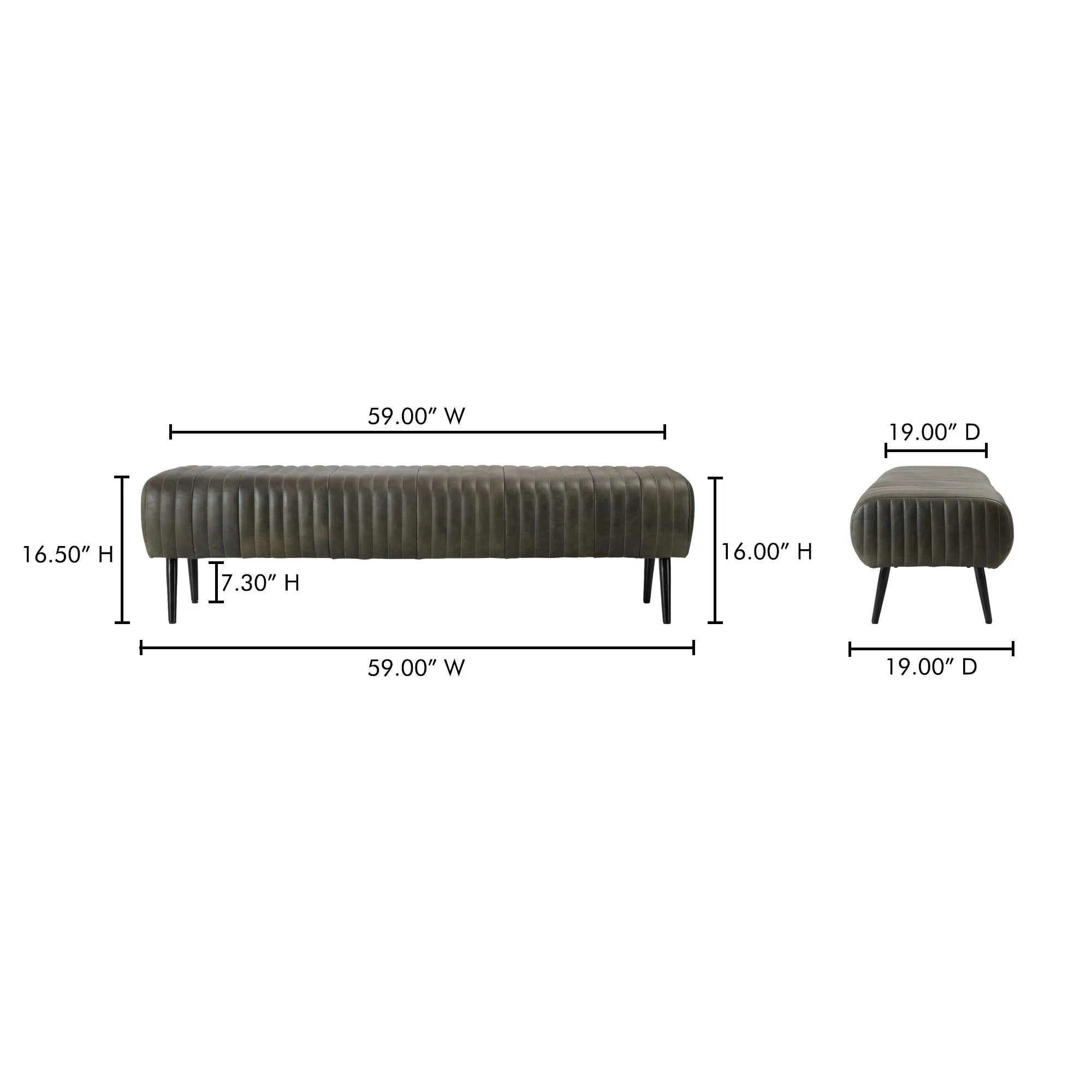 Timeless Ribbed Leather Bench with Brass Accents