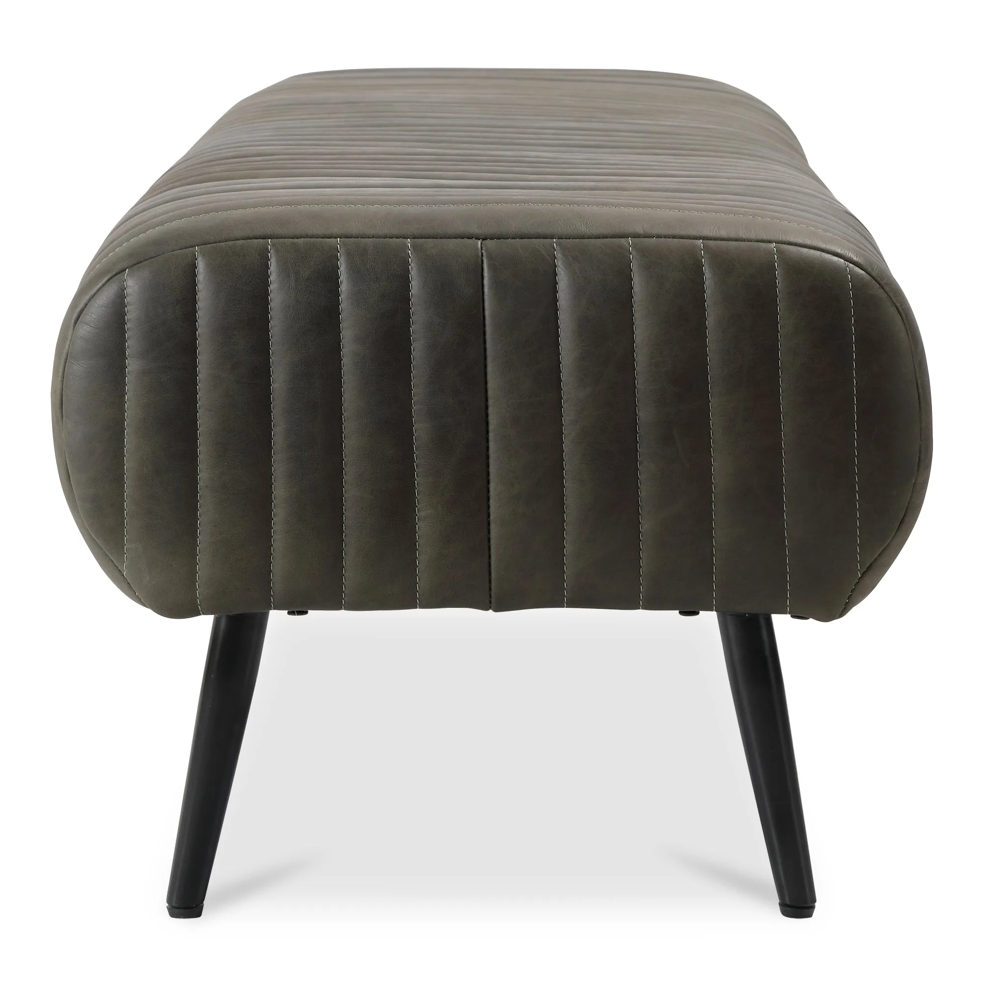 Timeless Ribbed Leather Bench with Brass Accents