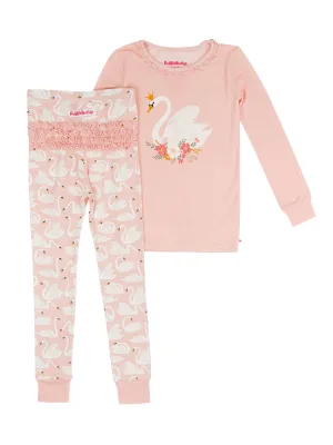 Toddler Girls Swan Lake Dream Bamboo Viscose Ruffle Long Sleeve Pajama Set