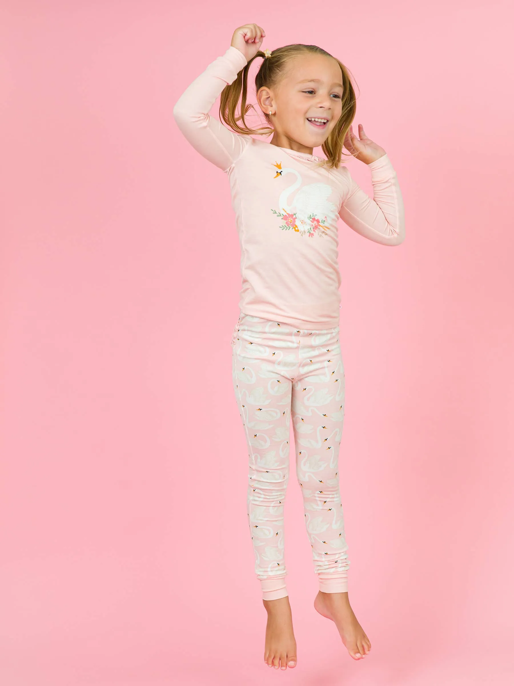 Toddler Girls Swan Lake Dream Bamboo Viscose Ruffle Long Sleeve Pajama Set