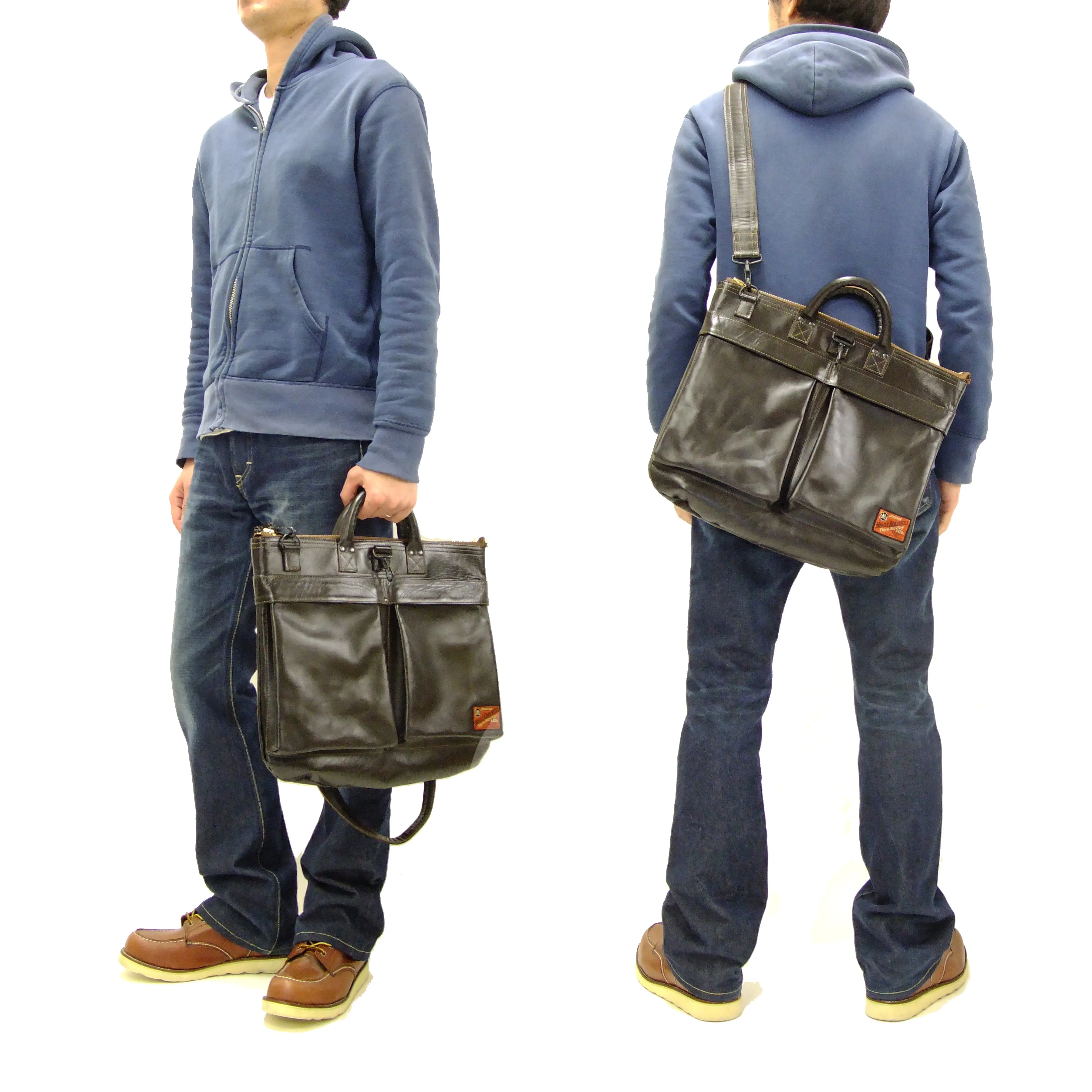 TOYS McCOY Bag Men's Casual Leather Shoulder Bag Inspired by USAF Military Helmet Bag TMA2418 050 Brown Leather x Brass Zipper