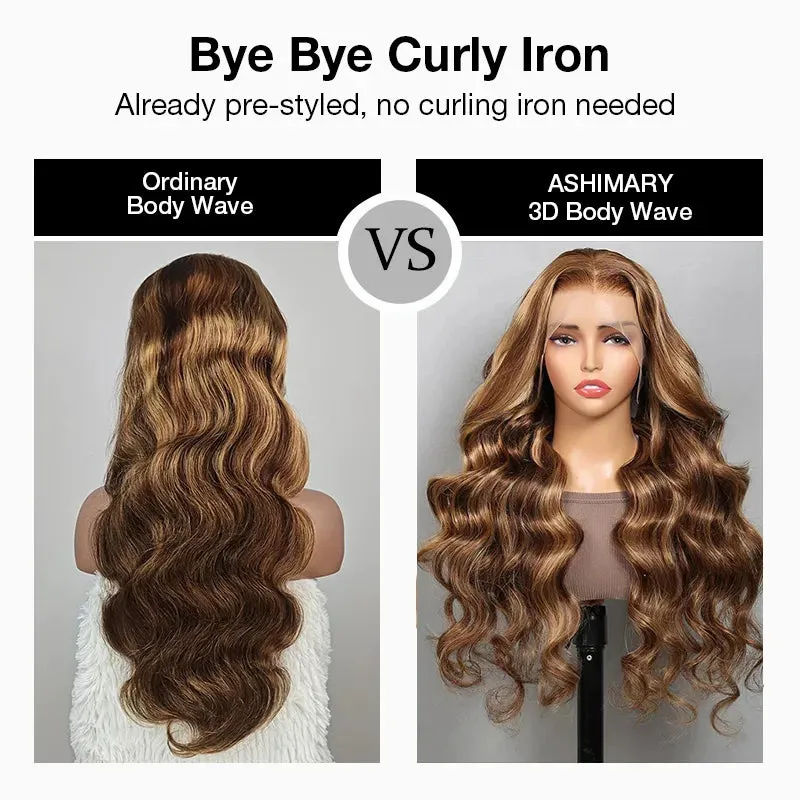 Trendy Ready to Wear Blonde Highlight Glueless Pre Cut Lace Body Wave Wigs with Pre Plucked Hairline & Bleached Knots