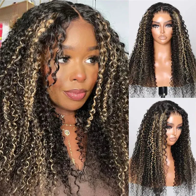 Trendy Ready to Wear Blonde Highlight Glueless Pre Cut Lace Body Wave Wigs with Pre Plucked Hairline & Bleached Knots