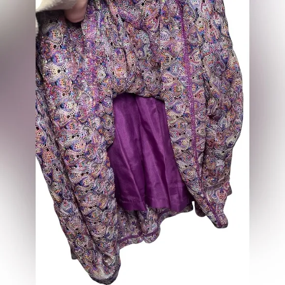 Trina Turk Serpentine Lace Fortuna Crochet Purple Silk Lined Dress