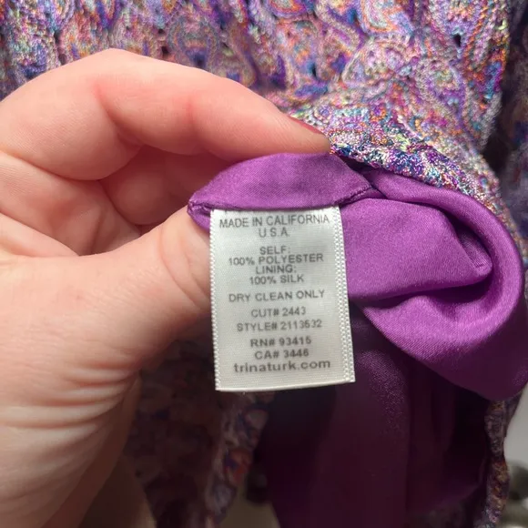 Trina Turk Serpentine Lace Fortuna Crochet Purple Silk Lined Dress