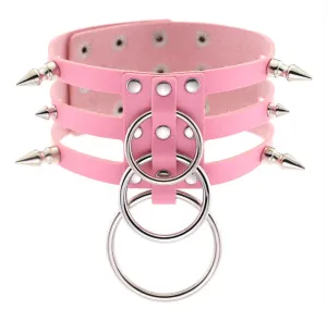 Triple Strap Pink Silver O ring Choker