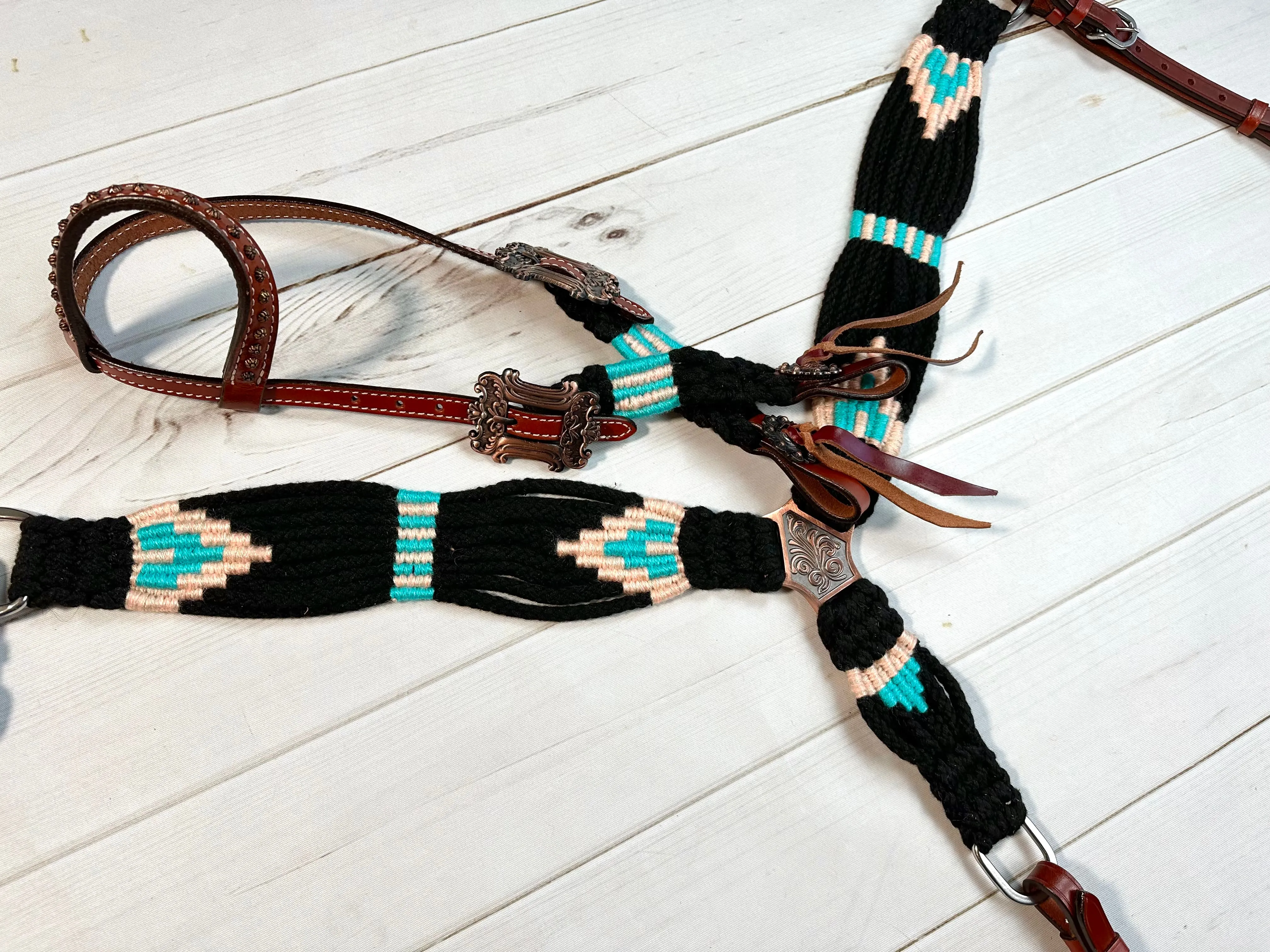 Turquoise and Black Corded Fabric Tack Set