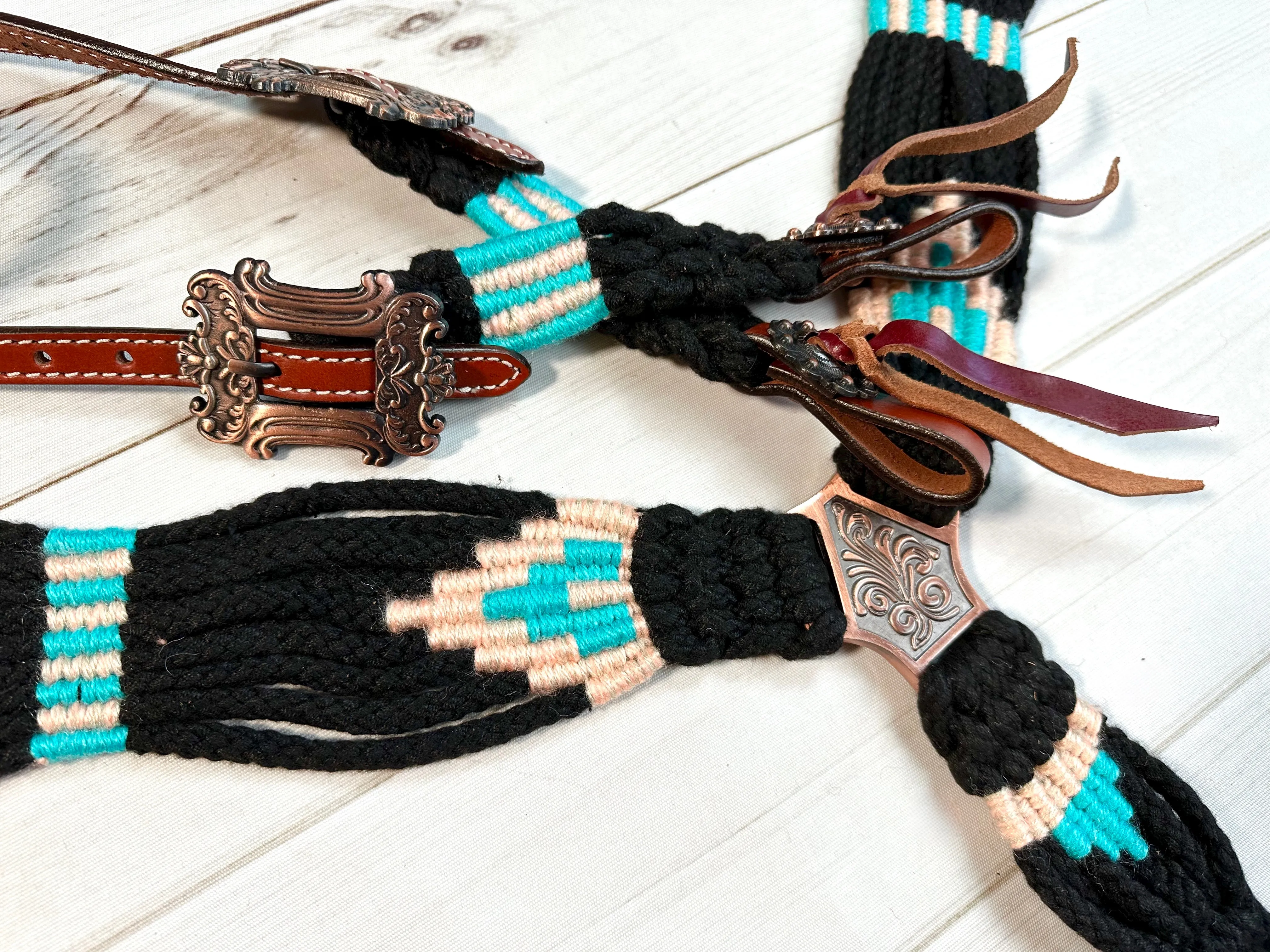 Turquoise and Black Corded Fabric Tack Set