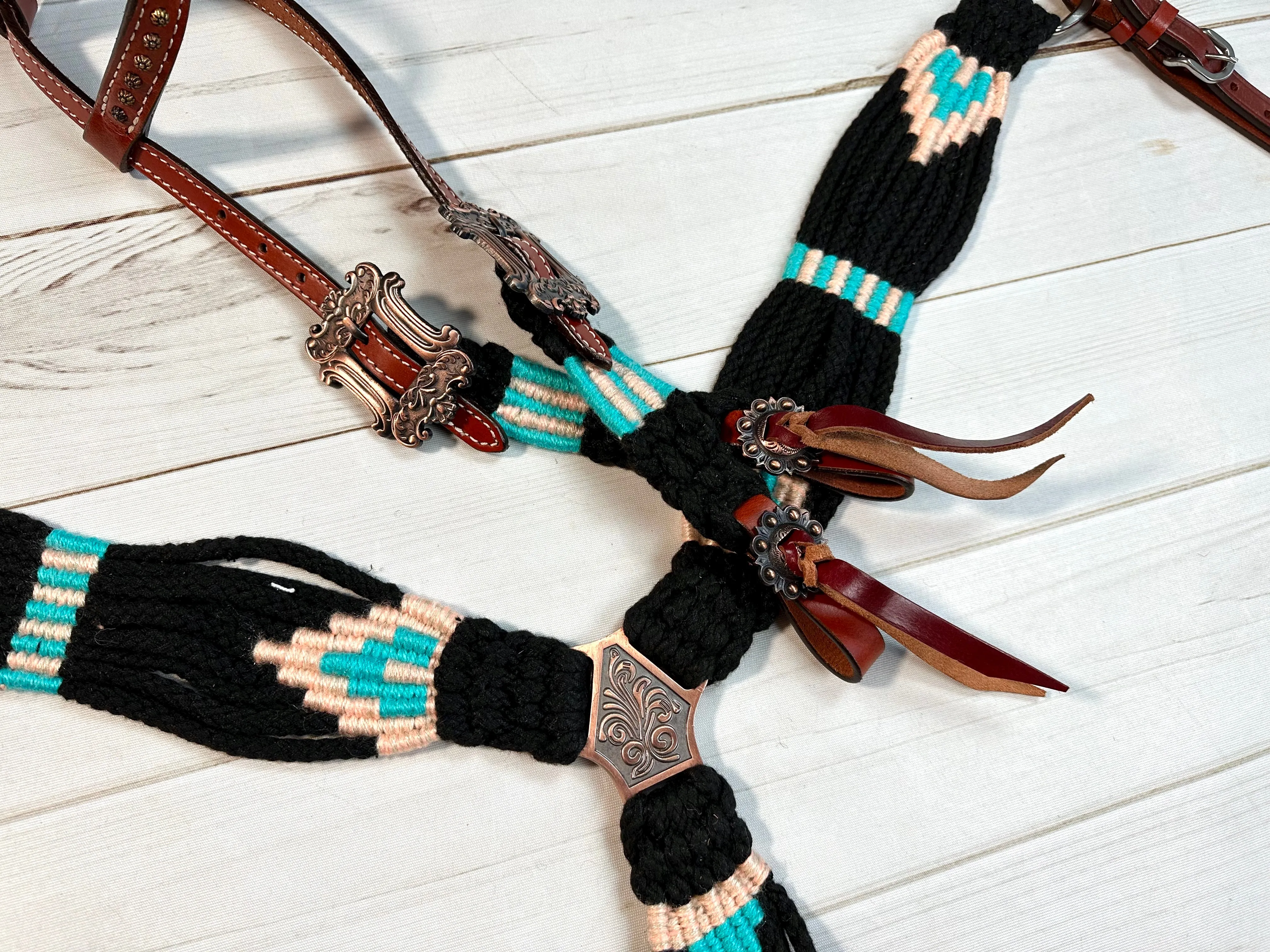 Turquoise and Black Corded Fabric Tack Set