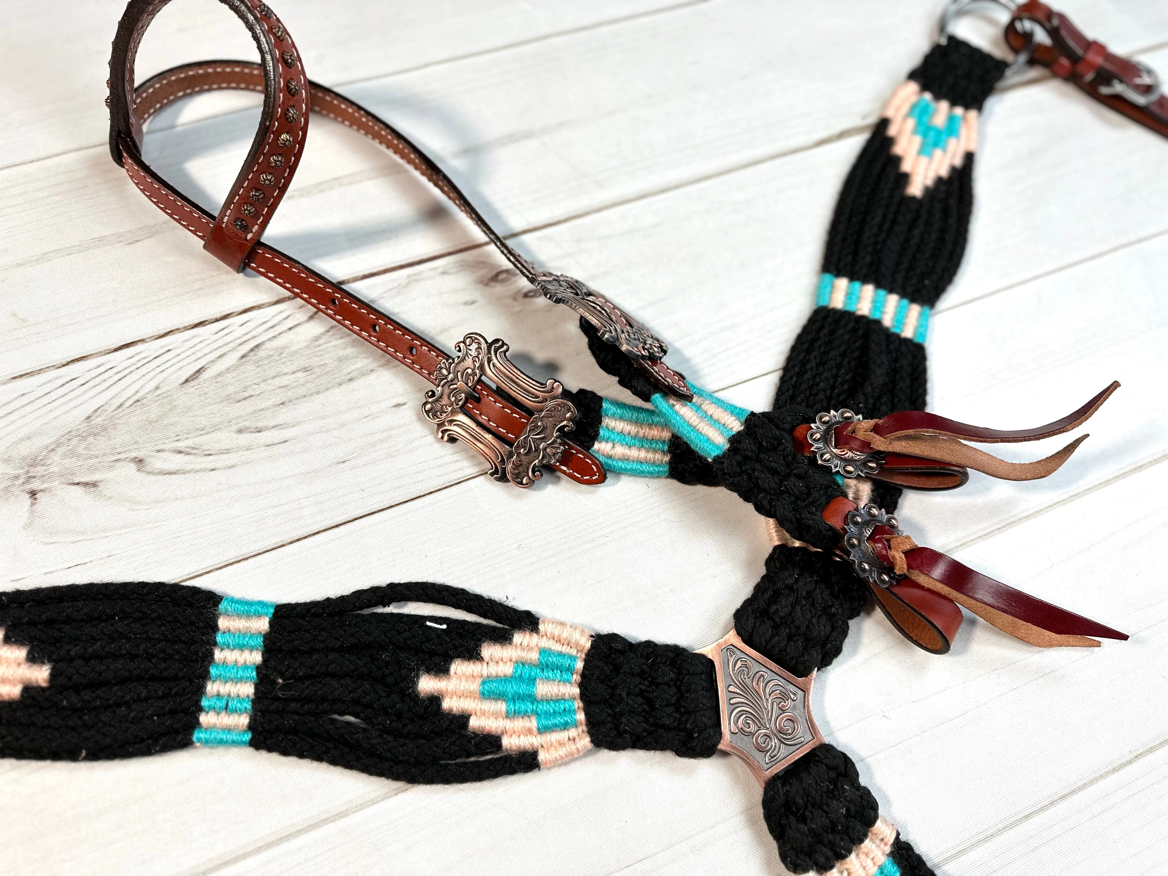 Turquoise and Black Corded Fabric Tack Set