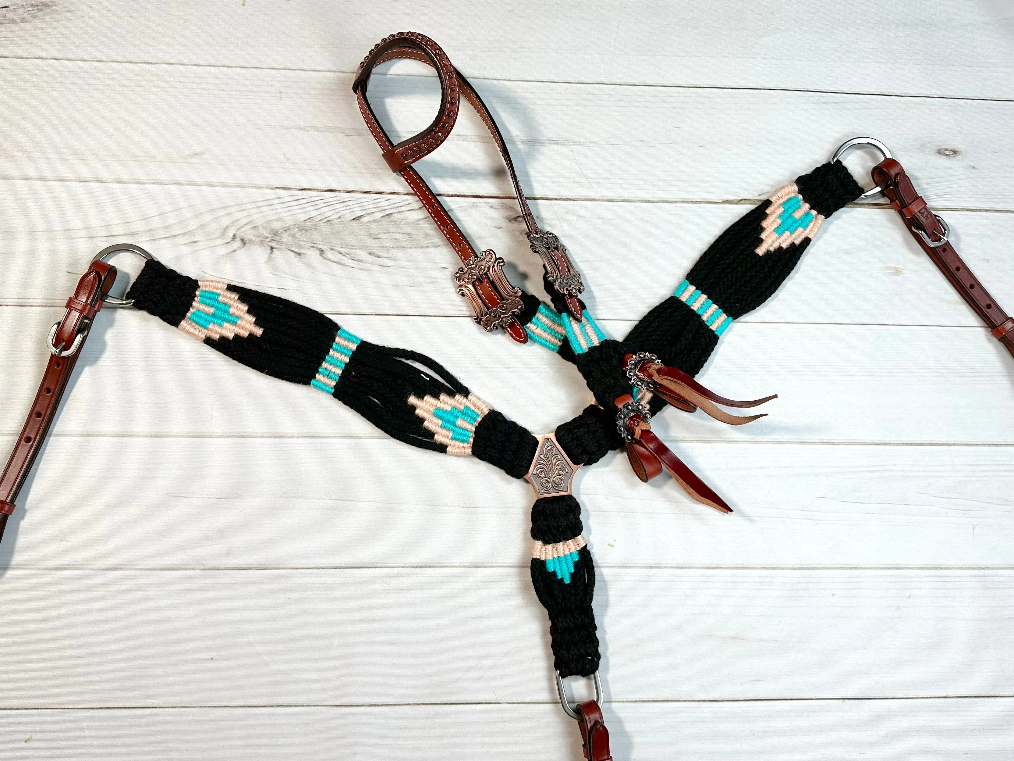 Turquoise and Black Corded Fabric Tack Set