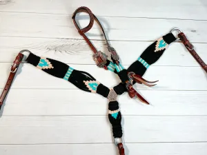 Turquoise and Black Corded Fabric Tack Set