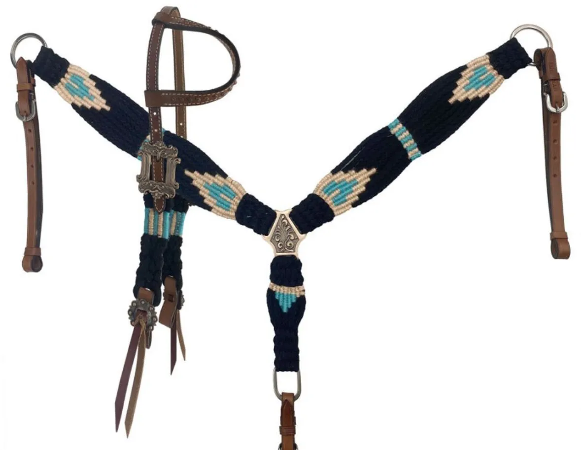 Turquoise and Black Corded Fabric Tack Set