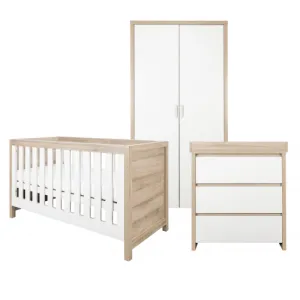 Tutti Bambini Modena 3 Piece Room Set (Cot Bed, Changer, Wardrobe) White/Oak