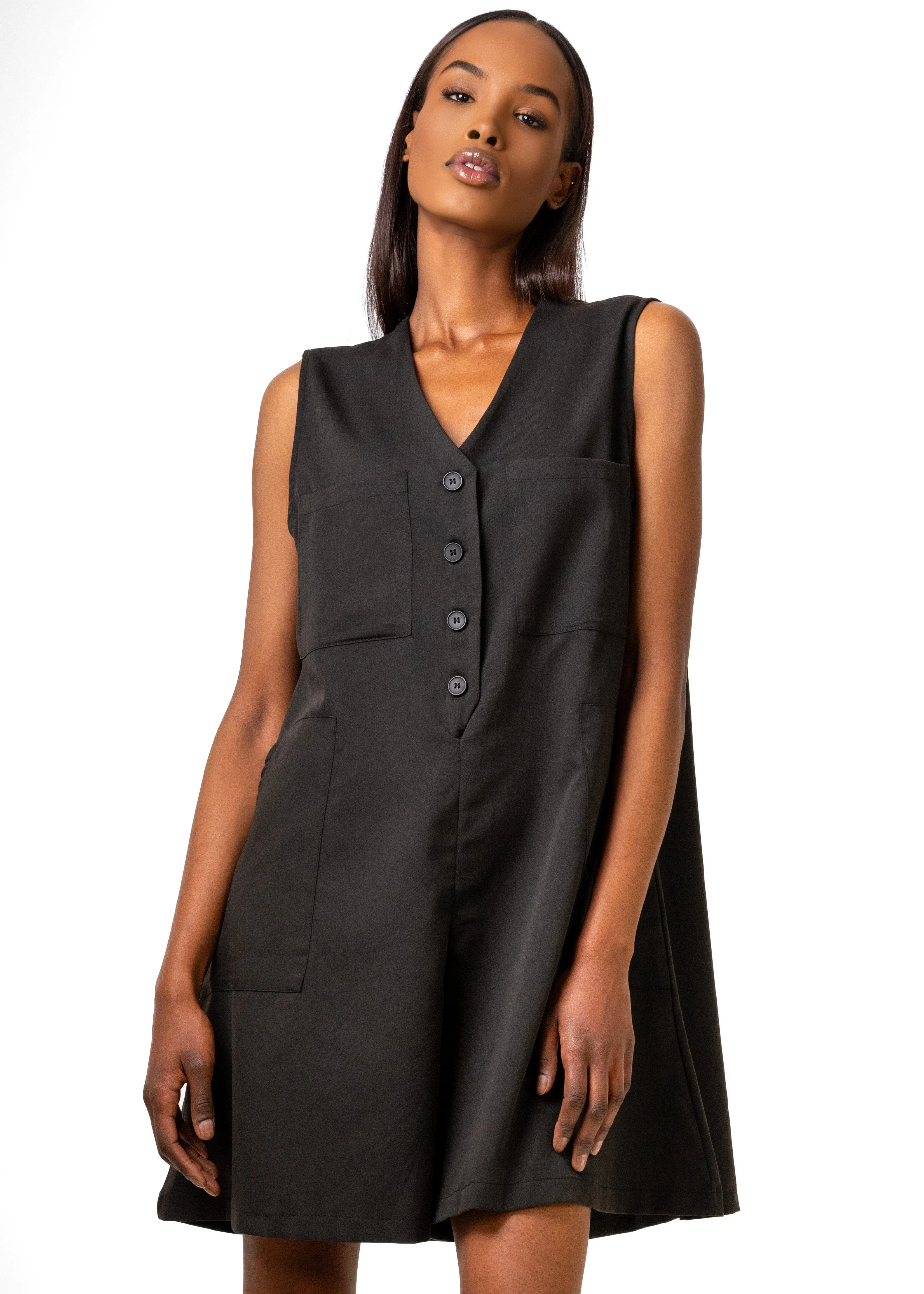 V-Neck Buttoned Romper