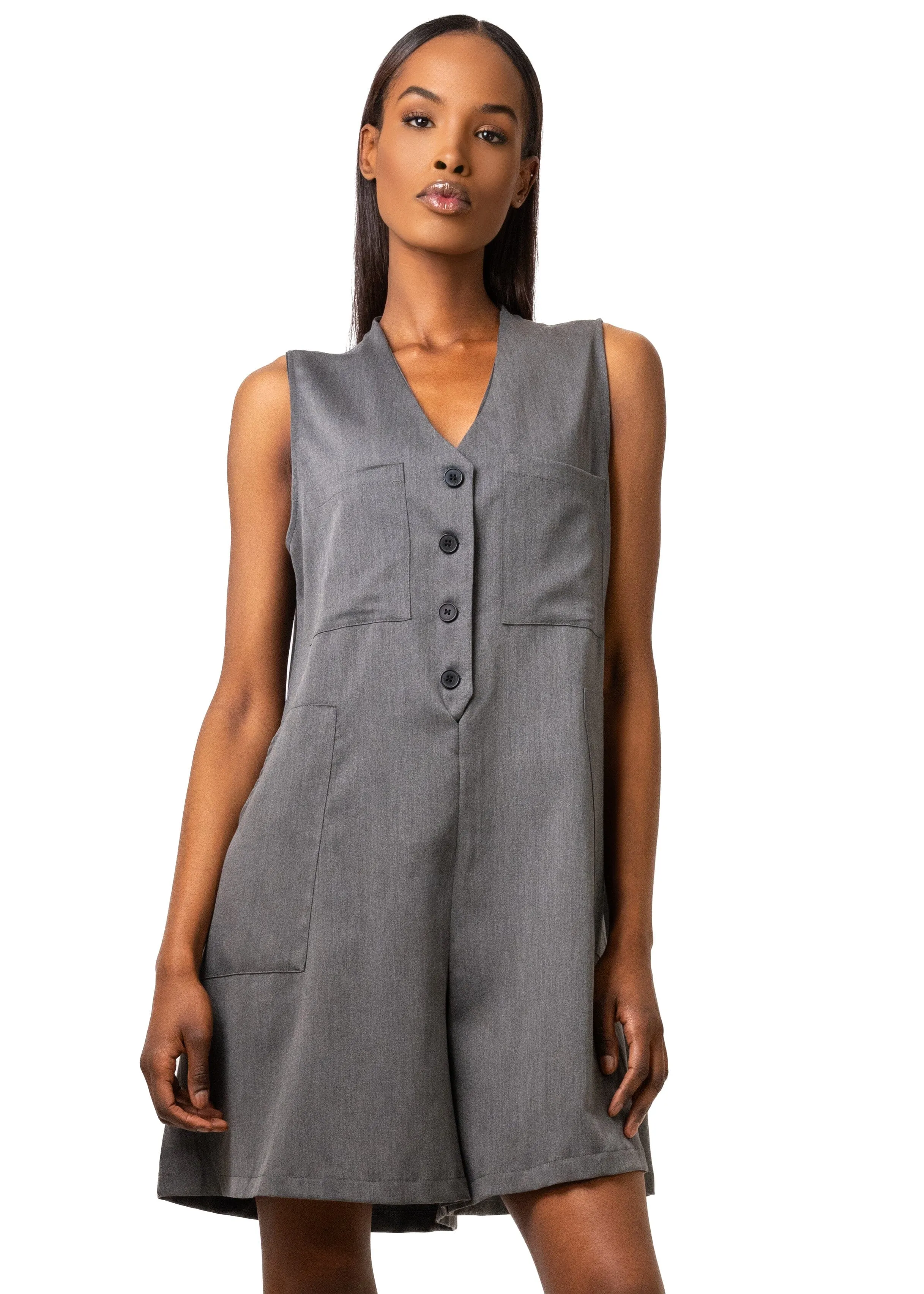 V-Neck Buttoned Romper