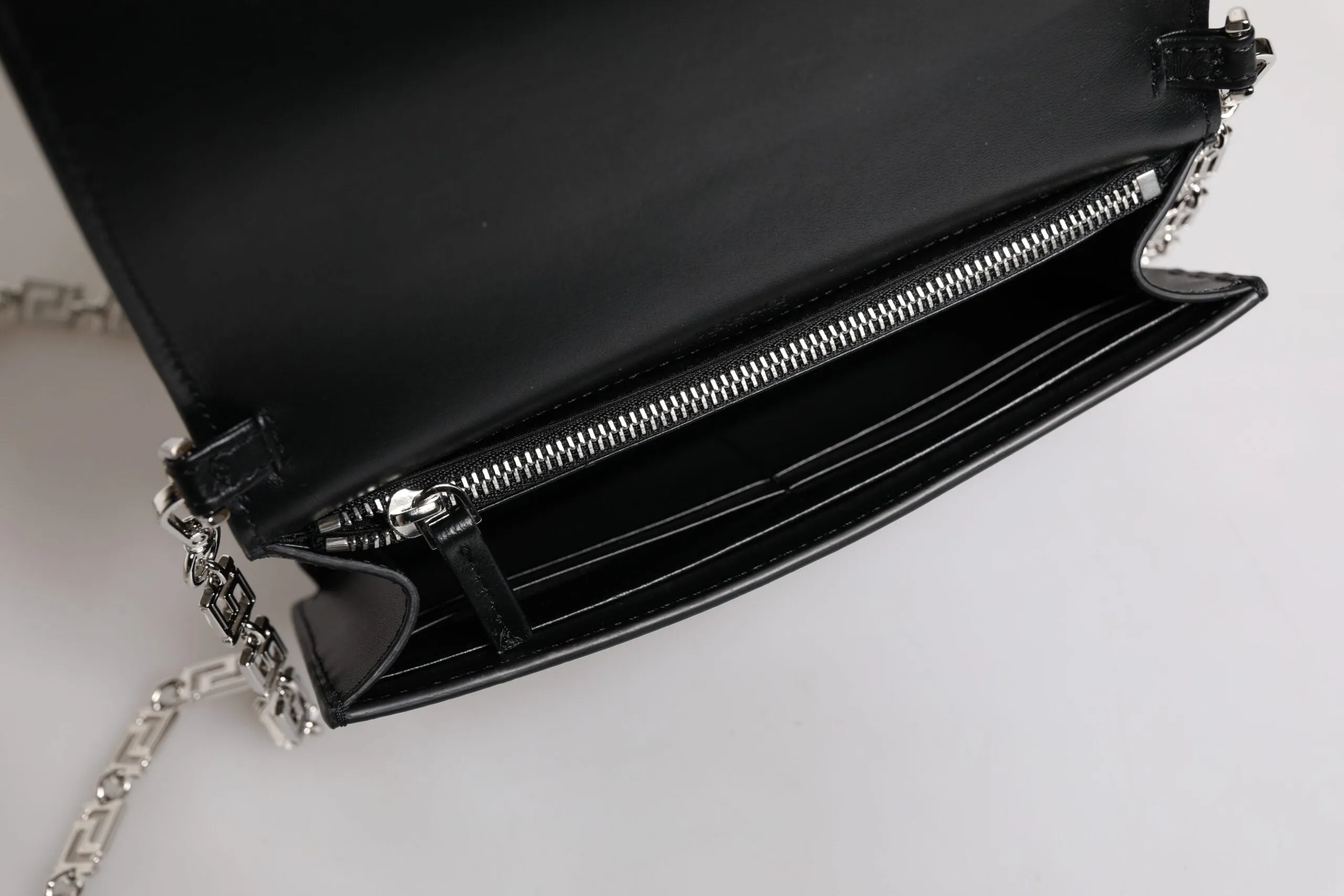 Versace Black Calfskin Leather Chain Strap Shoulder Crossbody Bag