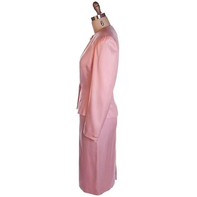 Vintage 1980s Ladies Suit Pink Silk Herbert Grossman Sz 8