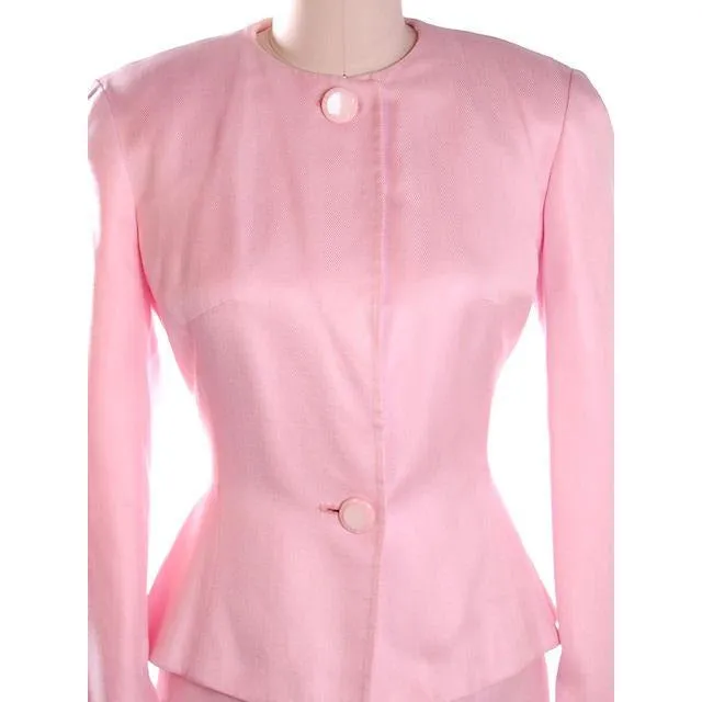 Vintage 1980s Ladies Suit Pink Silk Herbert Grossman Sz 8