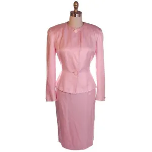 Vintage 1980s Ladies Suit Pink Silk Herbert Grossman Sz 8