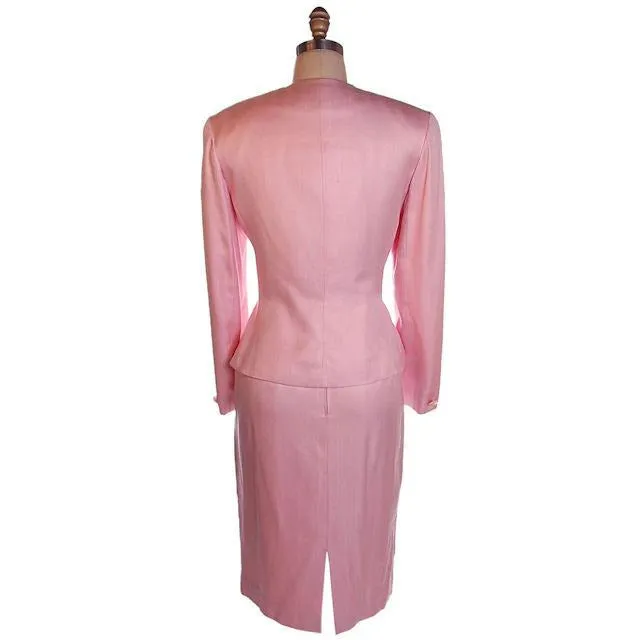 Vintage 1980s Ladies Suit Pink Silk Herbert Grossman Sz 8