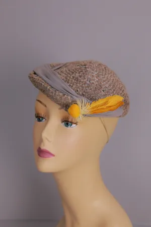 Vintage 40s tilt hat all original flowers feathers tilt band