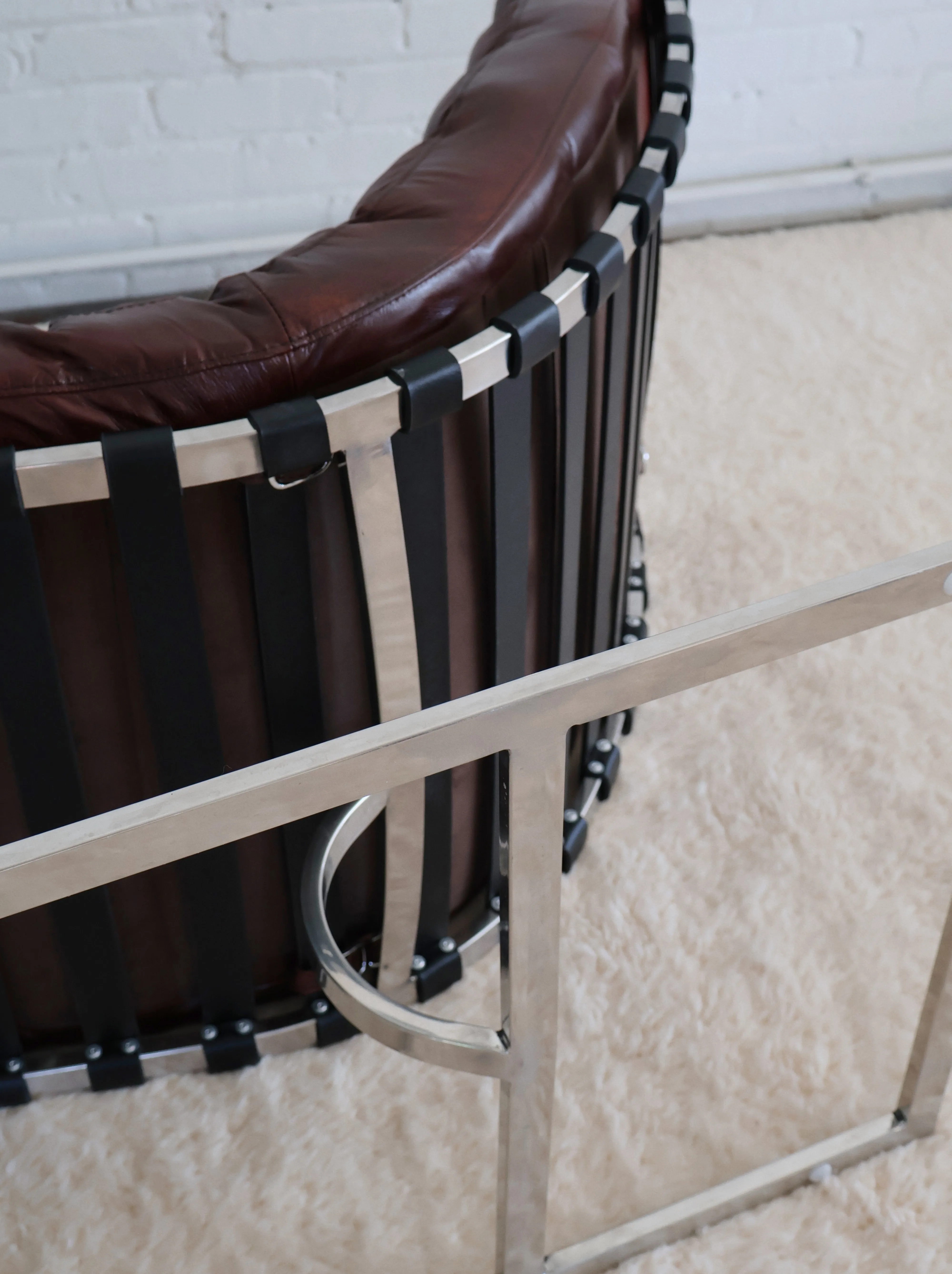 Vintage Chestnut Leather & Chrome Chaise Lounge