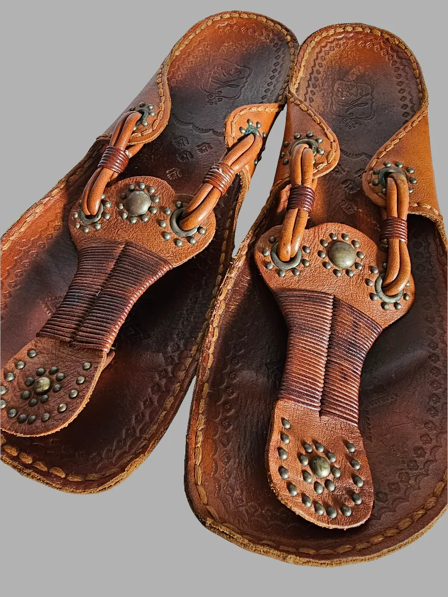 Vintage Indian tooled  sandals – Handcrafted size W 10 M 8