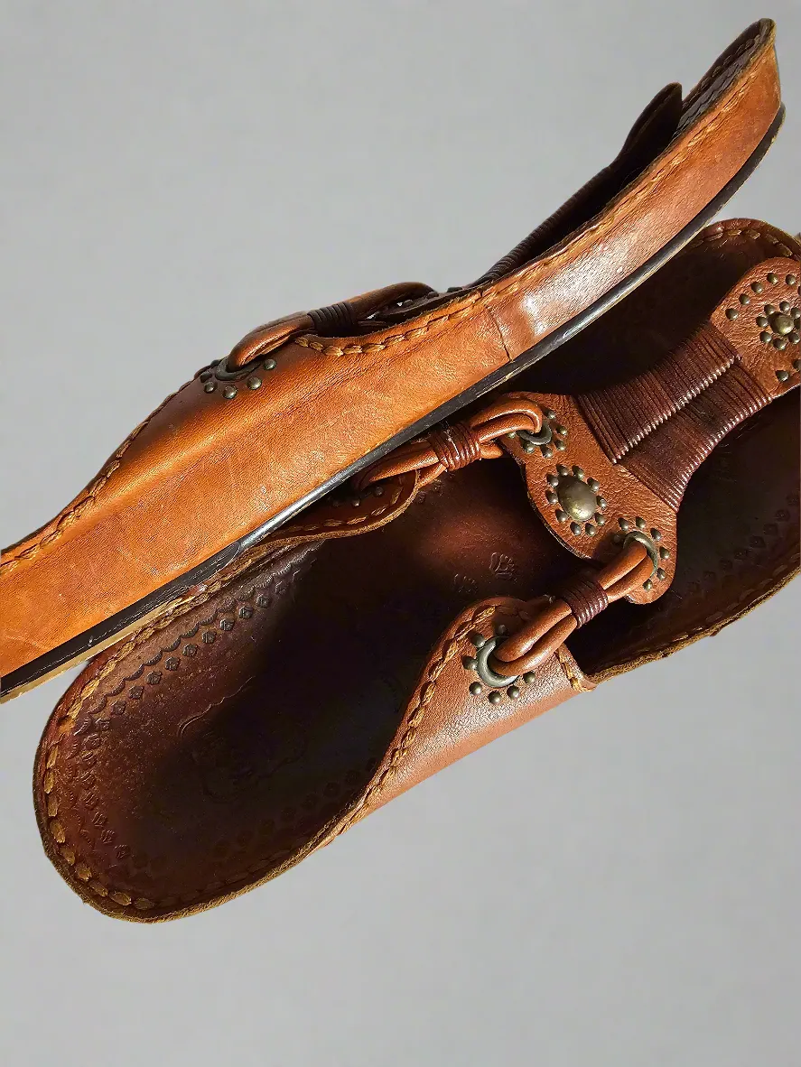 Vintage Indian tooled  sandals – Handcrafted size W 10 M 8