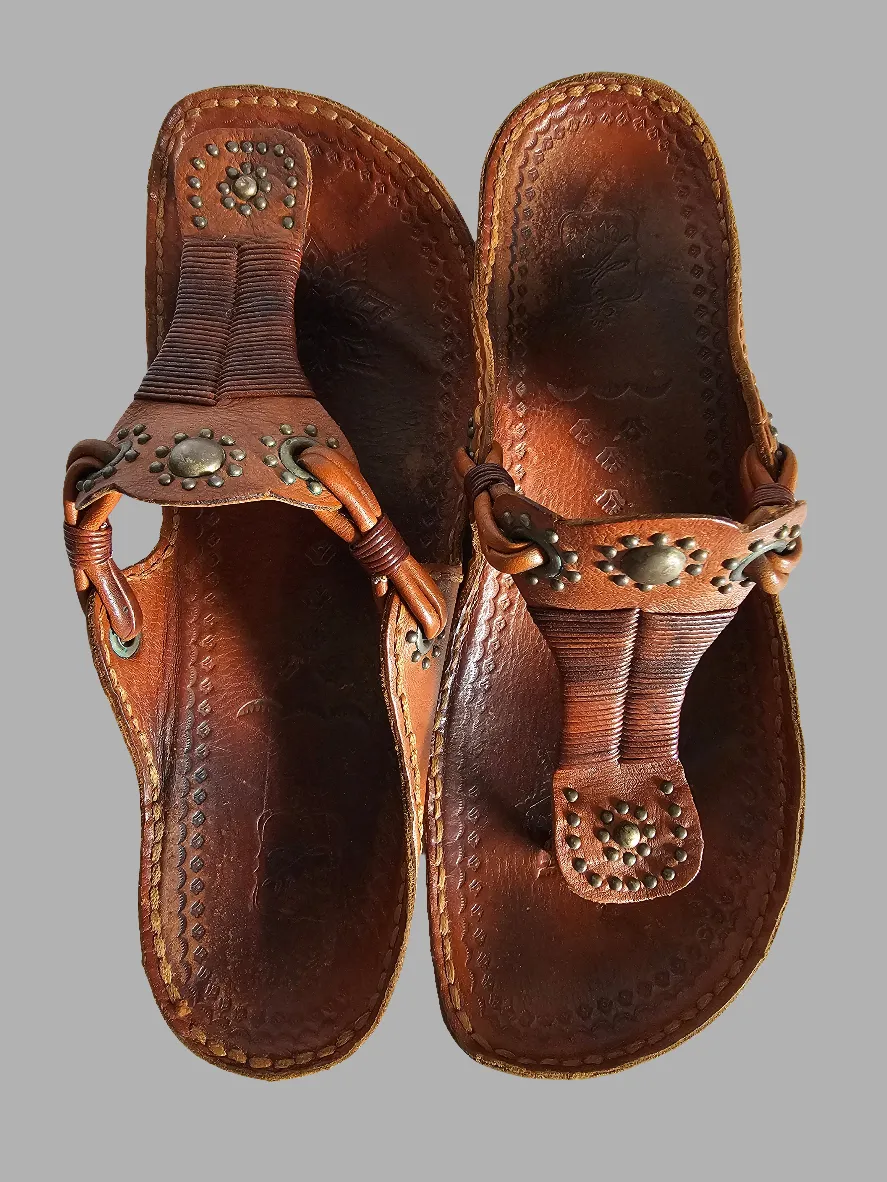 Vintage Indian tooled  sandals – Handcrafted size W 10 M 8
