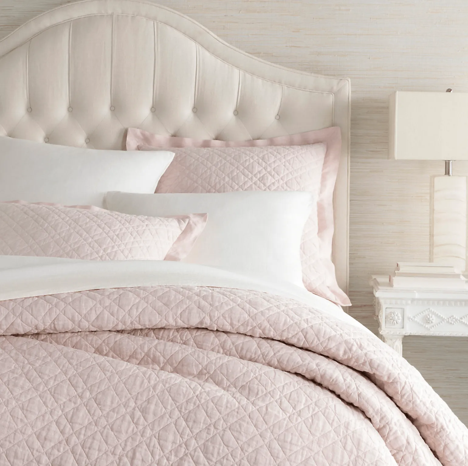 Washed Linen Quilt - Slipper Pink