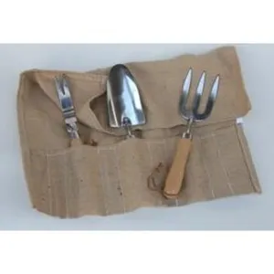 Waxed Canvas Garden Tool Roll with Three Gardening Tools
