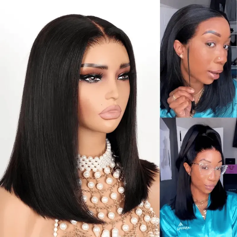 Wear Go Yaki Straight Glueless Bob Wig Pre Cut HD Lace Wig Natural Human Hair Wig