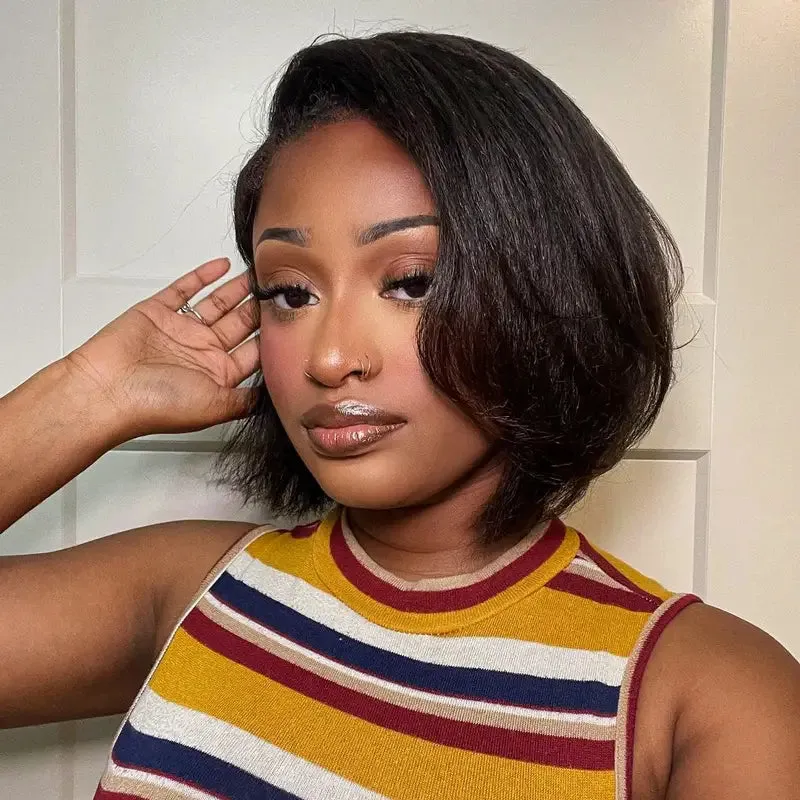 Wear Go Yaki Straight Glueless Bob Wig Pre Cut HD Lace Wig Natural Human Hair Wig