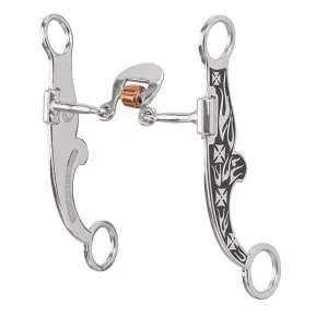 Weaver Jeremiah Watt Flame Engraved Bit with Black Accents, 5" Polished 3-Piece Mouth with Roller