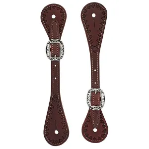 Weaver Leather Youth Hand Tooled Triangle Border Spur Straps, Chestnut