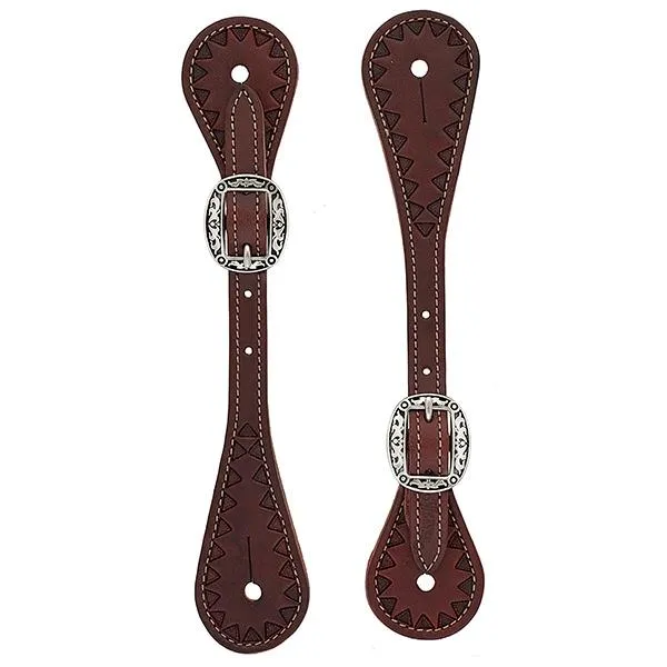 Weaver Leather Youth Hand Tooled Triangle Border Spur Straps, Chestnut