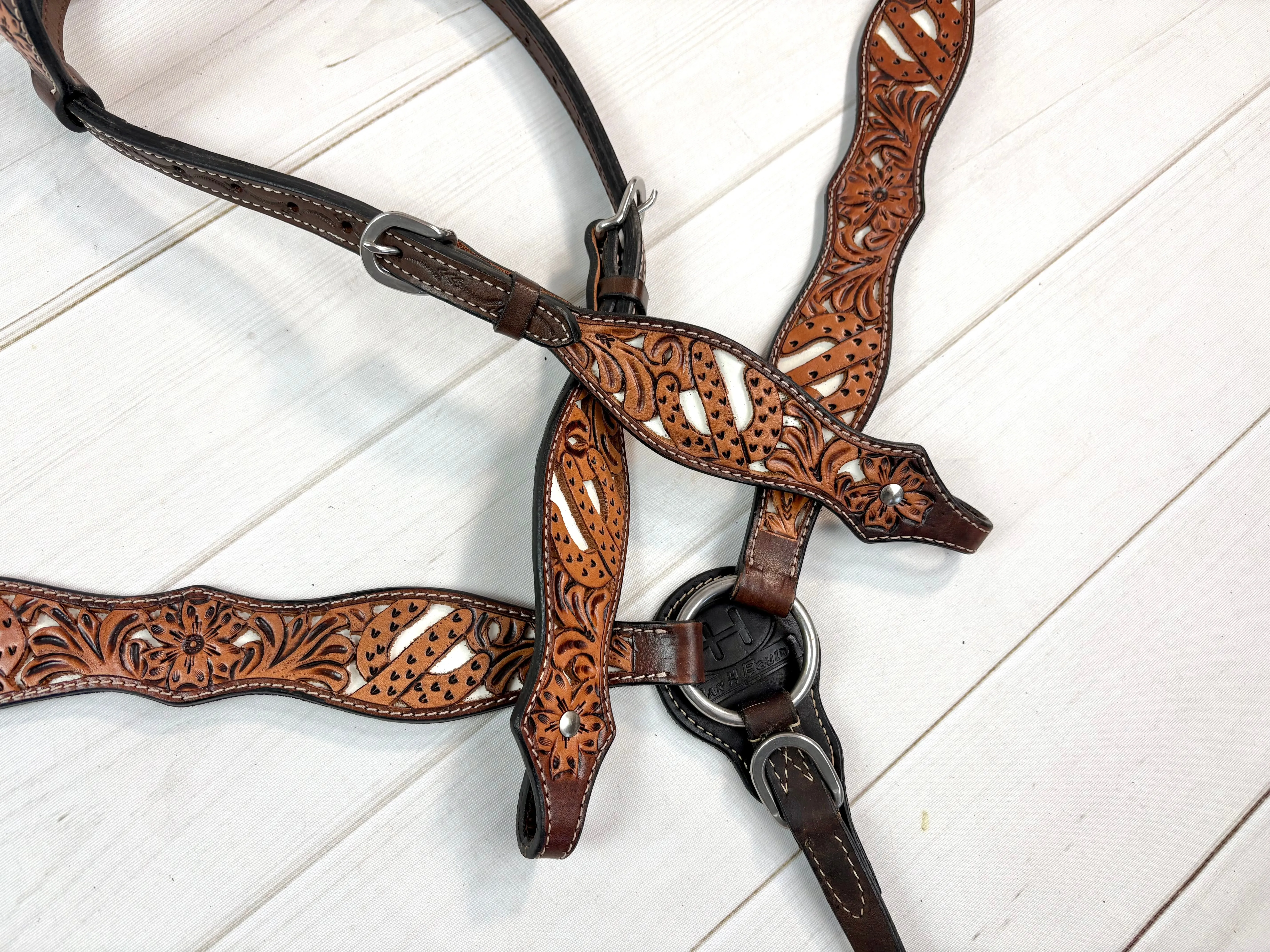 White Cactus Leather Tooled Tack Set