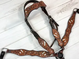 White Cactus Leather Tooled Tack Set