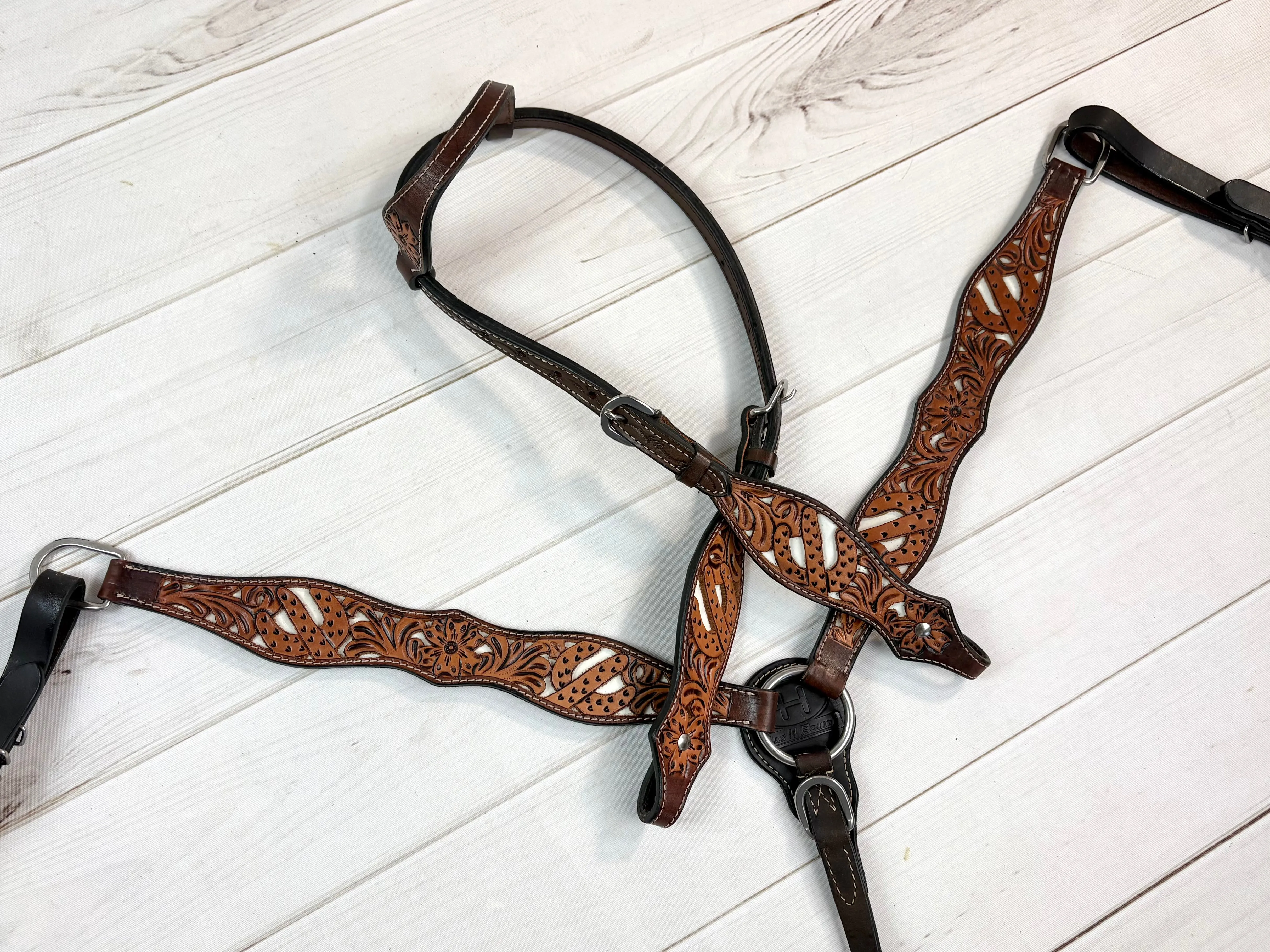 White Cactus Leather Tooled Tack Set