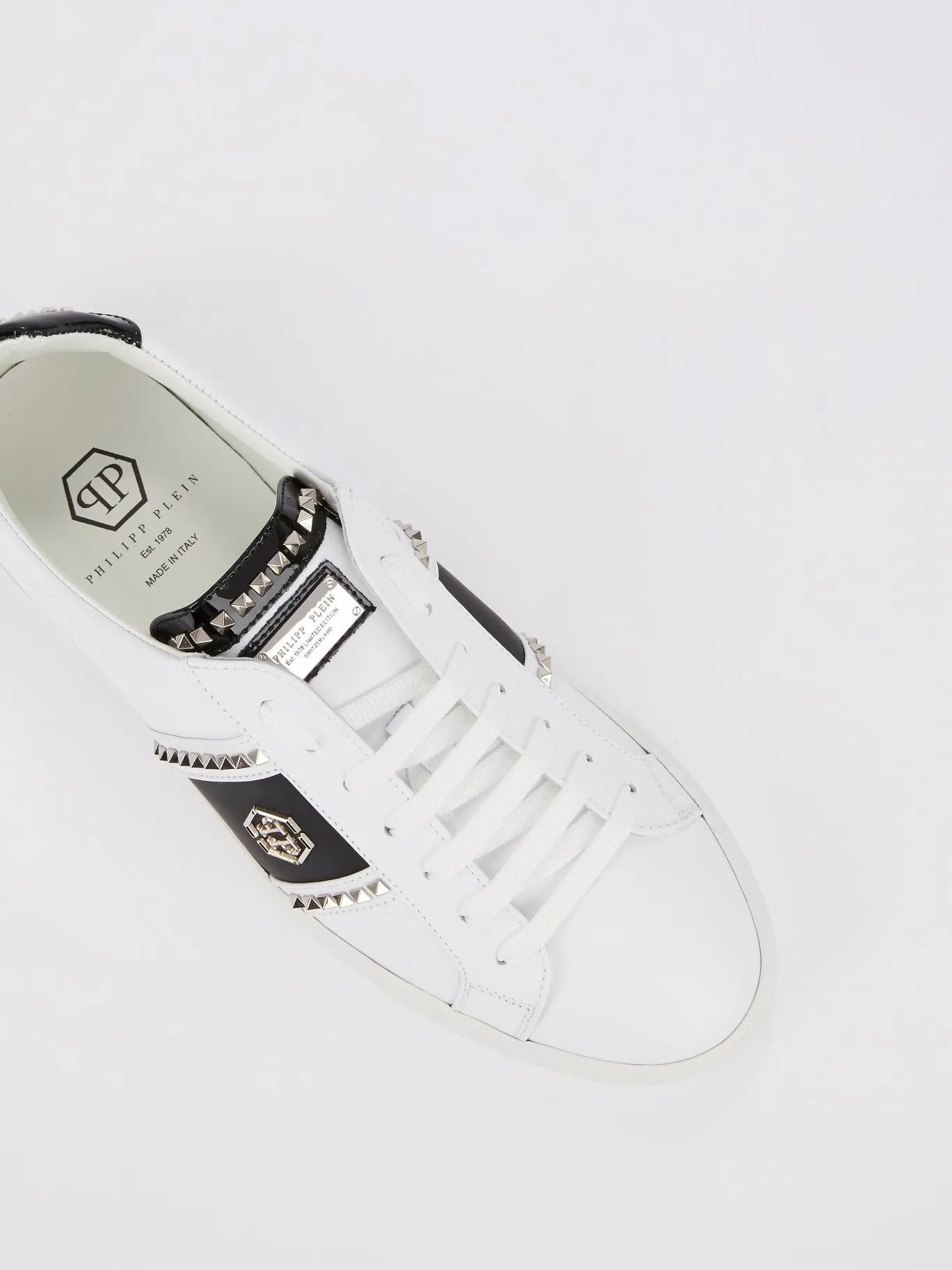 White Contrast Studded Sneakers