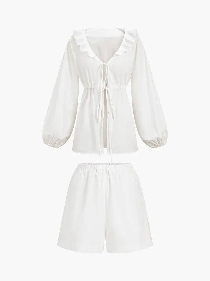 White Cowgirl Melody Two Piece Blouse Shorts Set