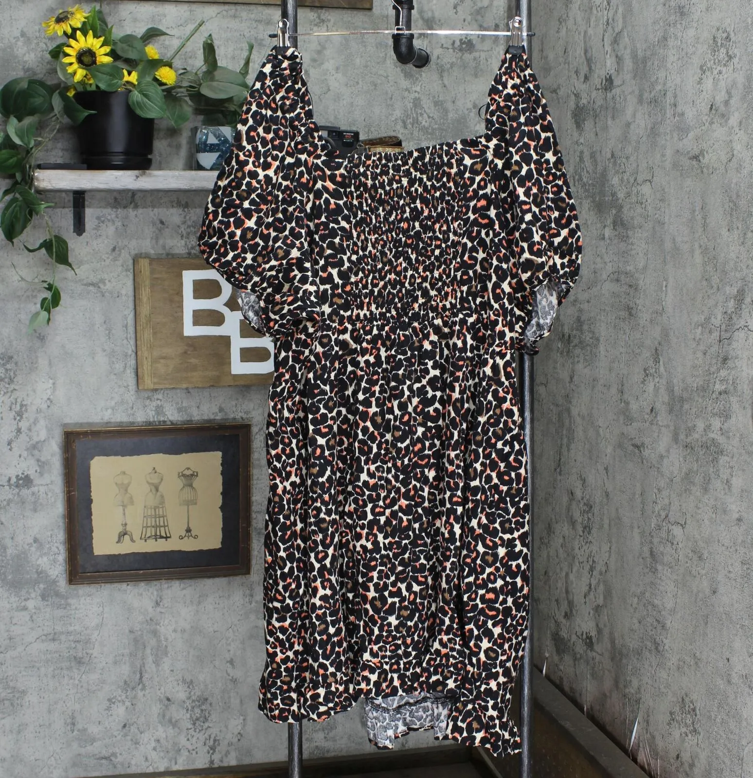 Who What Wear Dress Square Neck Puff Sleeve Leopard Print Sketched Leopard 3X