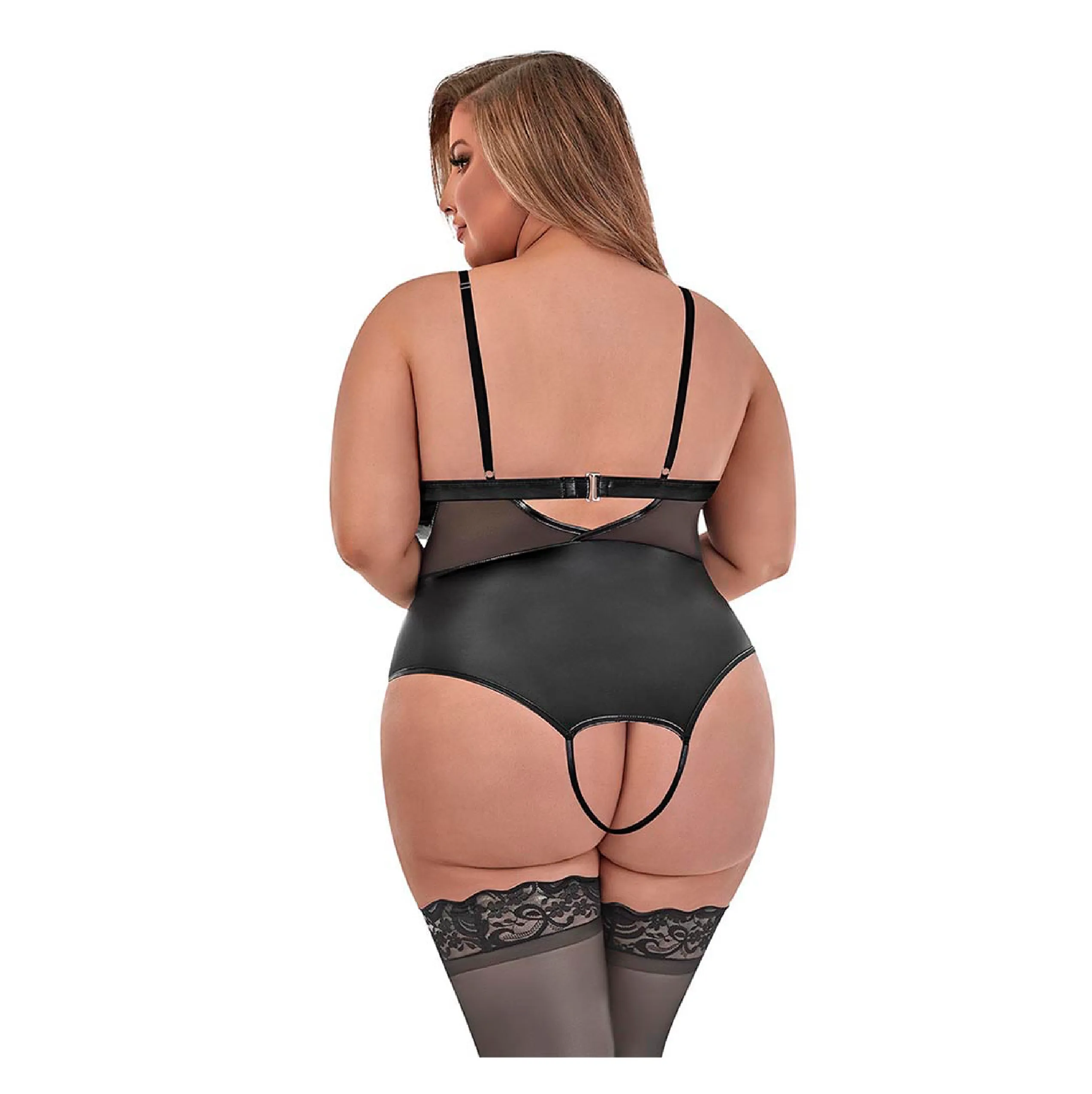 Wicked Ways Crotchless Teddy Black Plus
