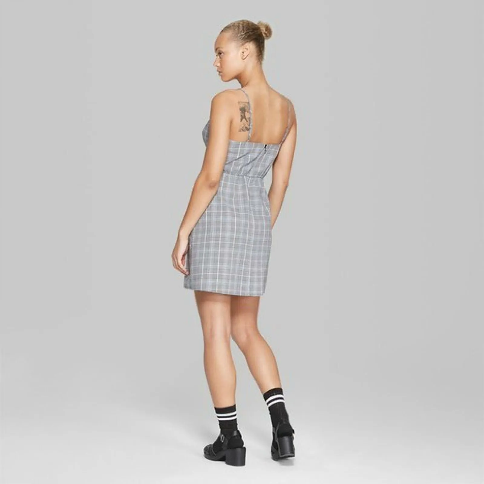 Wild Fable Women's Plaid Strappy Lace Up Waist Woven Dress