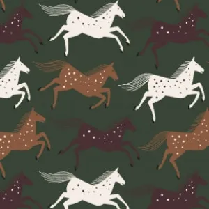 Wild Horses in Green Fields Canvas ---Wild & Free by Loes Van Oosten  for Cotton   Steel