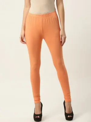 Women Dusty Orange Churidar-Length Leggings
