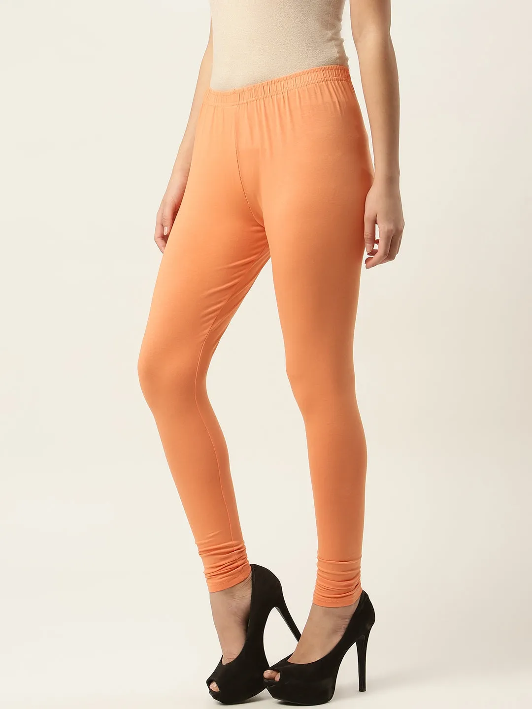 Women Dusty Orange Churidar-Length Leggings